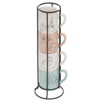 Set 4 tazze da caffè con porta tazzine in ferro | Rohome