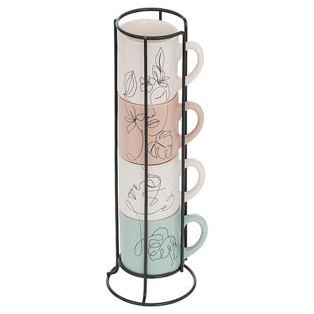 Set 4 tazze da caffè con porta tazzine in ferro | Rohome