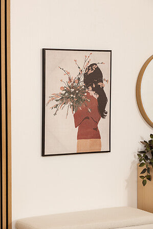 Tela stampata donna e vaso bianco con cornice 58x78cm | Rohome