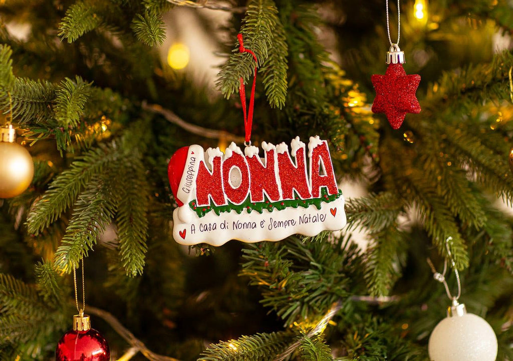 Decorazione Natalizia NONNA' con Glitter e Cappello di Babbo Natale| Rohome | Rohome