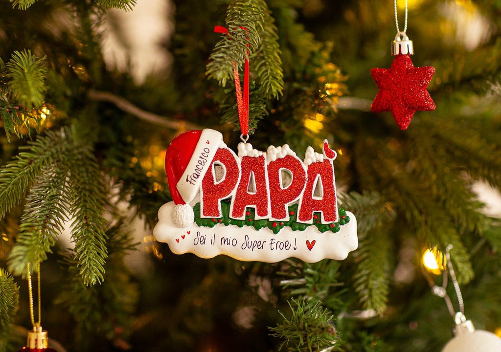 Decorazione Natalizia PAPA' con Glitter e Cappello di Babbo Natale| Rohome | Rohome