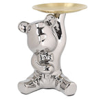 Decorazione orso in ceramica argento con vassoio h.21cm | Rohome | Rohome