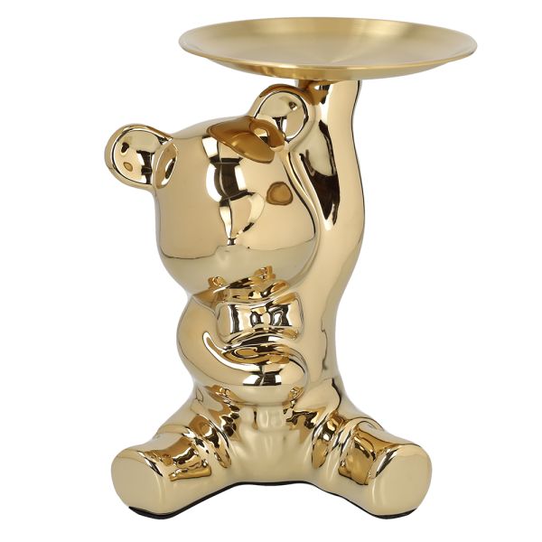 Decorazione orso in ceramica oro con vassoio h.21cm | Rohome | Rohome