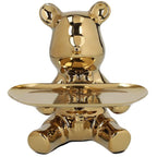 Decorazione orso in ceramica oro con vassoio rettangolare h.19cm | Rohome | Rohome