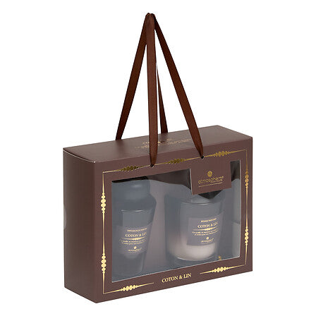 Confezione regalo profumo ambiente e candela cotone e lino | Rohome