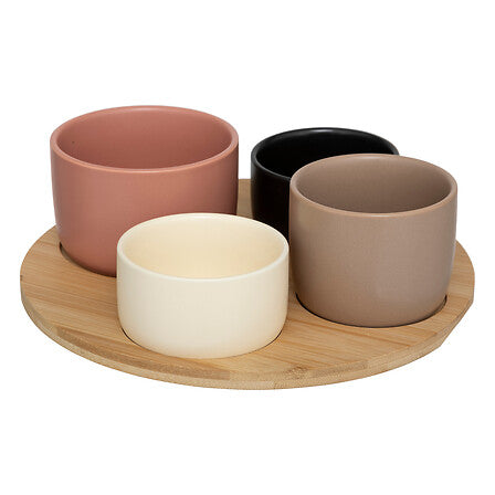 Set aperitivo con 4 ciotole e con vassoio in legno | Rohome