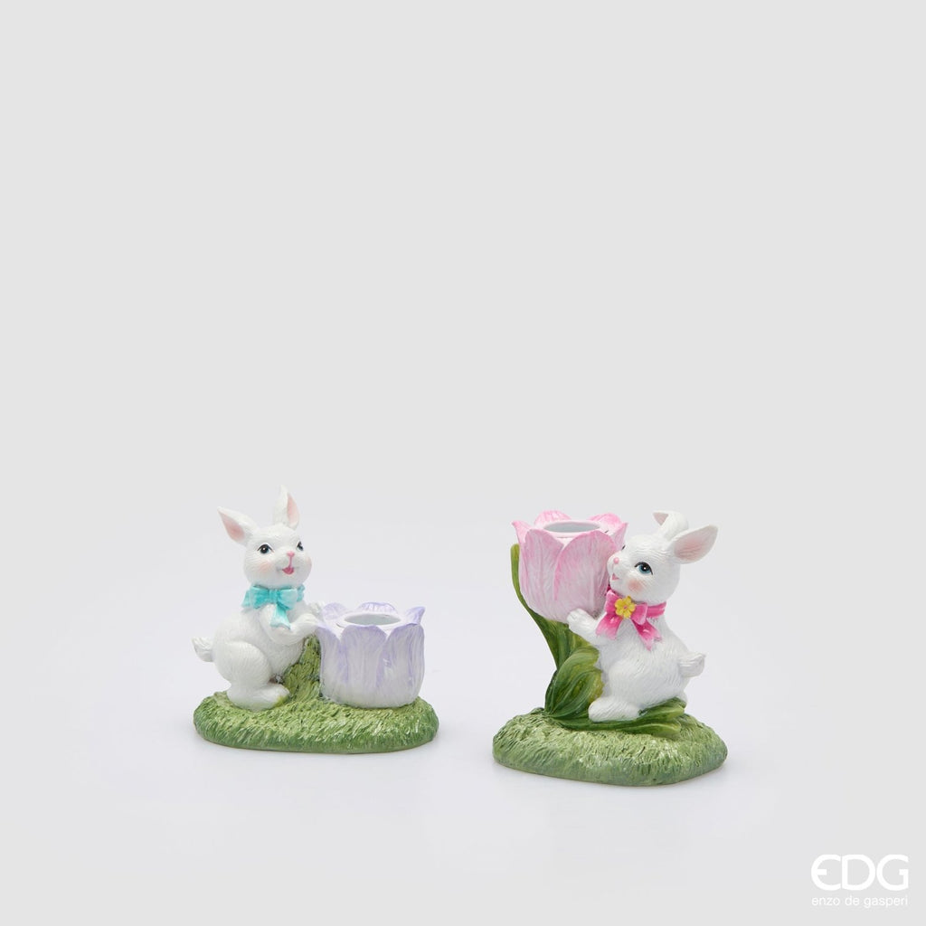 Edg - Portacandela coniglio con fiore H.10cm | Rohome | Rohome
