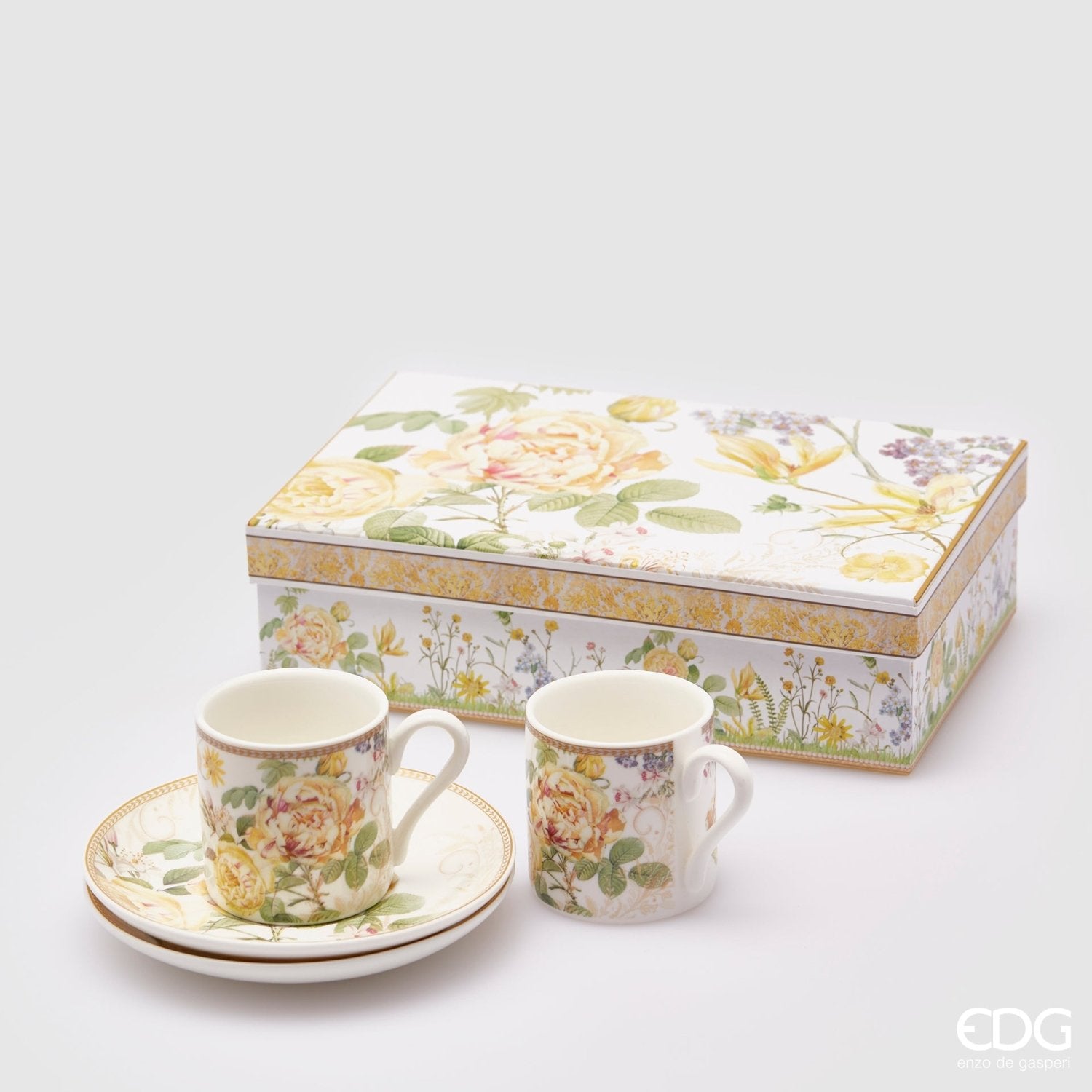 Edg - Set 2 tazzine caffè in fine porcellana con piattino decoro fiori | Rohome | Rohome
