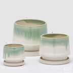 Edg - Vaso cachepot con piatto in ceramica bianco e verde | Rohome | Rohome