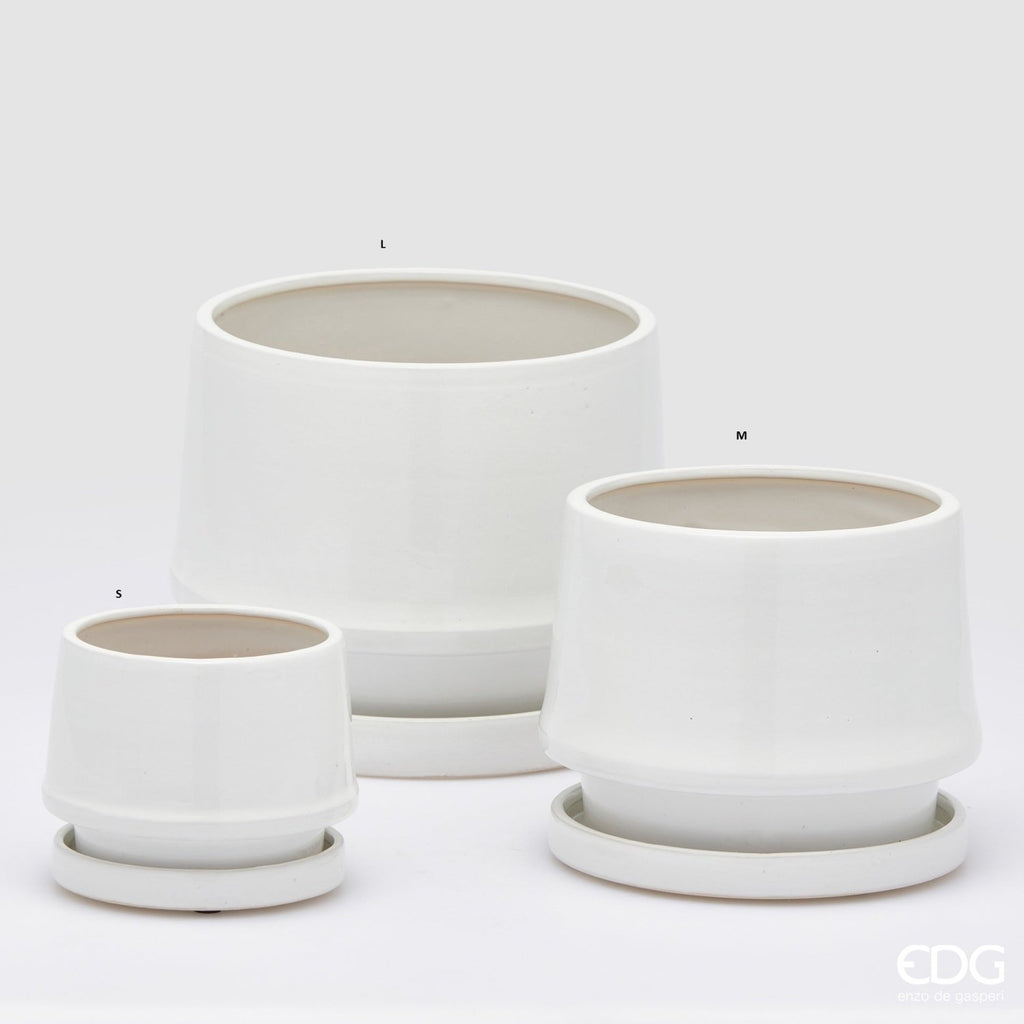 Edg - Vaso cachepot con piatto in ceramica bianco | Rohome | Rohome
