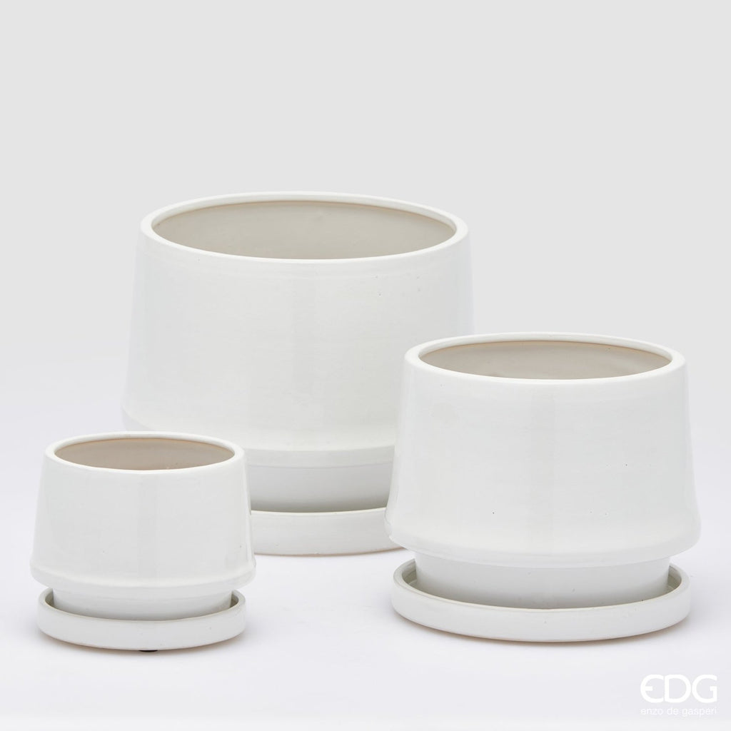 Edg - Vaso cachepot con piatto in ceramica bianco | Rohome | Rohome