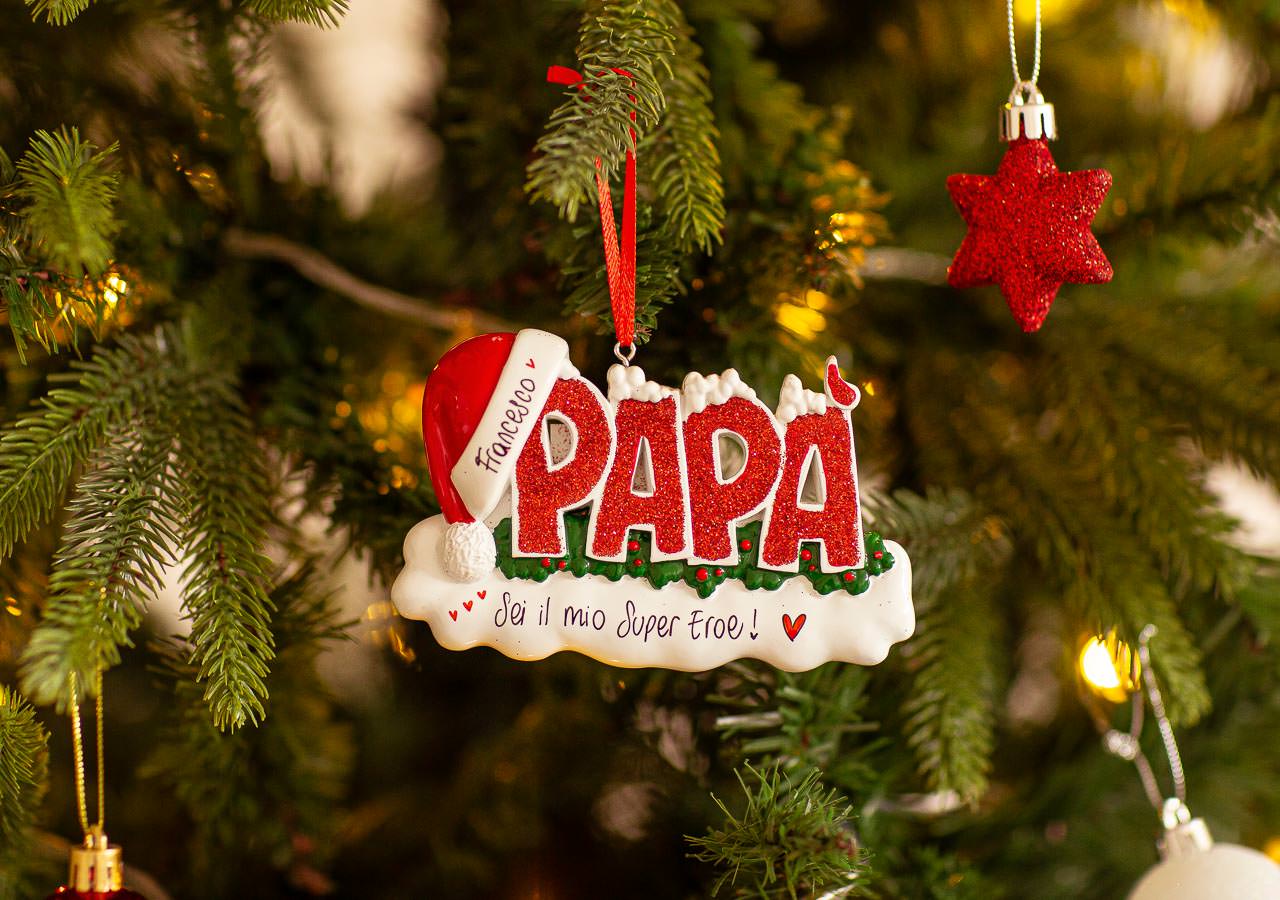 Decorazione Natalizia “PAPA'” con Glitter e Cappello di Babbo Natale| Rohome