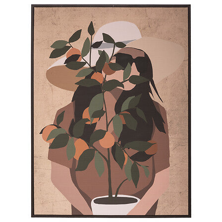 Tela stampata donna e vaso bianco con cornice 58x78cm | Rohome