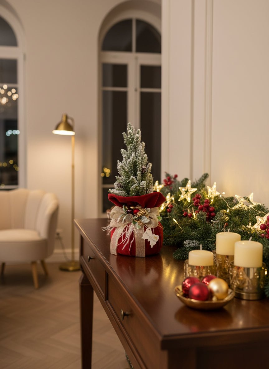 Fiori di Lena - Alberello natalizio profumato con base in velluto bordeaux h40 | Rohome | Rohome