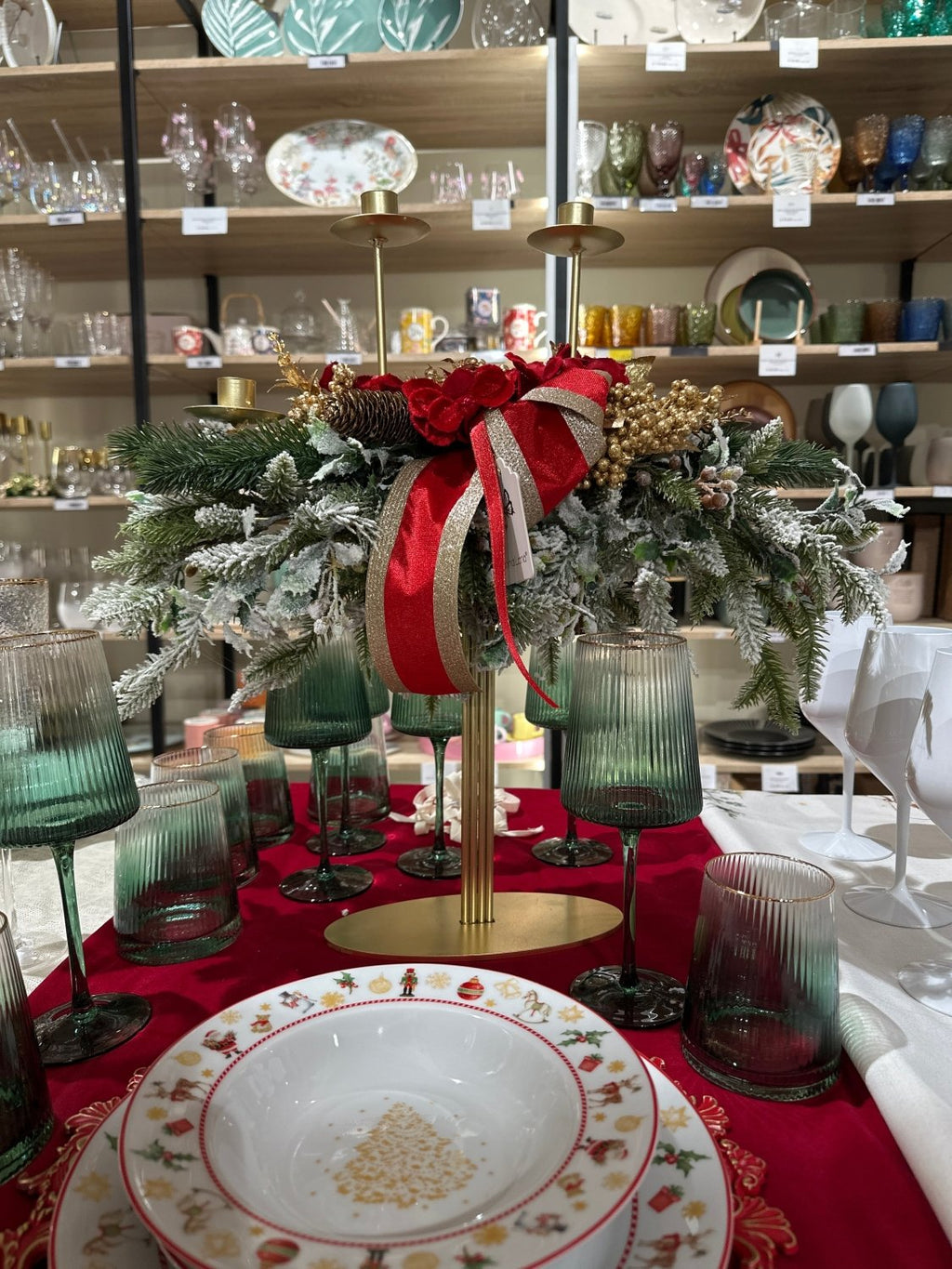 Fiori di Lena - Candeliere 4 fiamme natalizio rosso h50cm | Rohome | Rohome