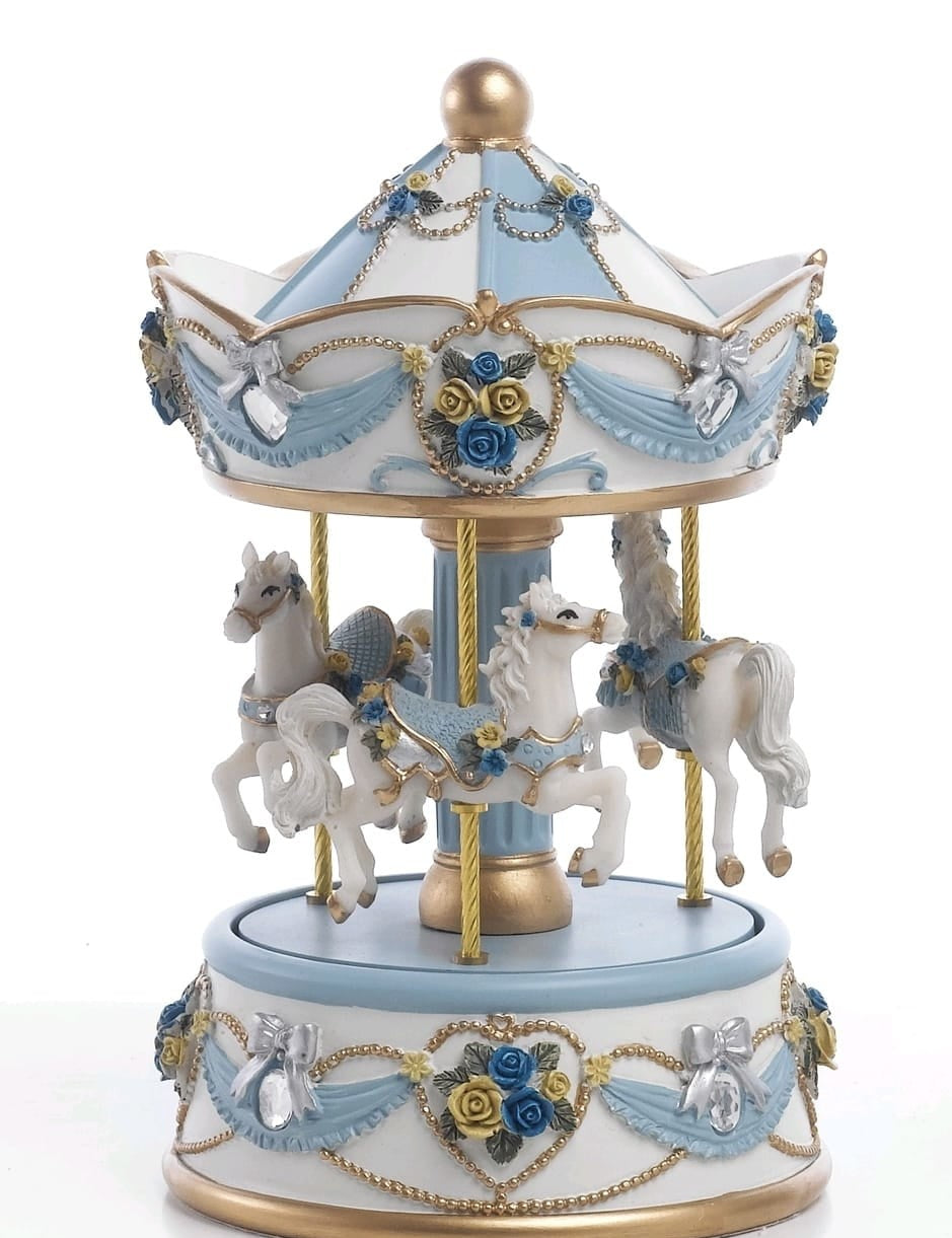 Bomboniera carillon giostra 19.5 in resina celeste | Rohome