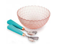 Insalatiera in vetro rosa e verde bubble con 2 posate | Rohome | Rohome