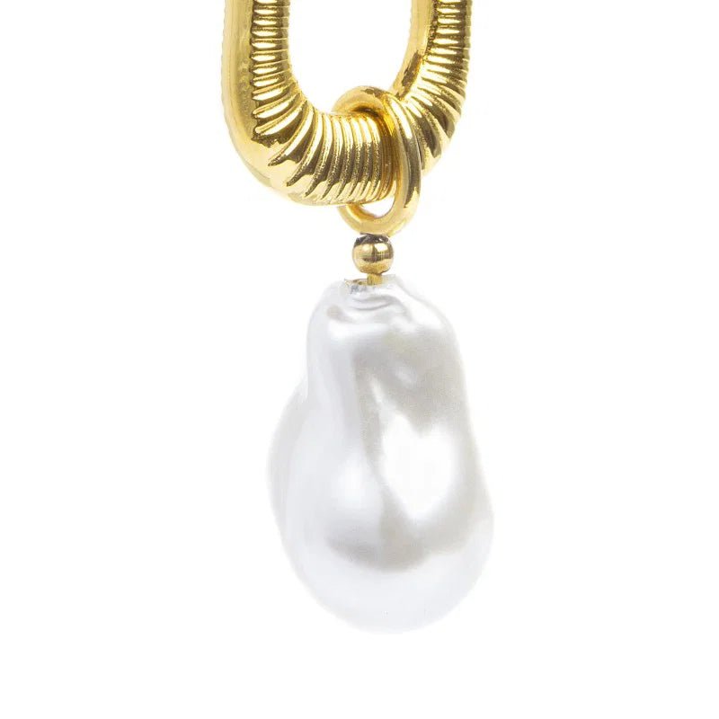Marlù - Orecchino a cerchio ovale con perla pendente oro | Rohome | Rohome