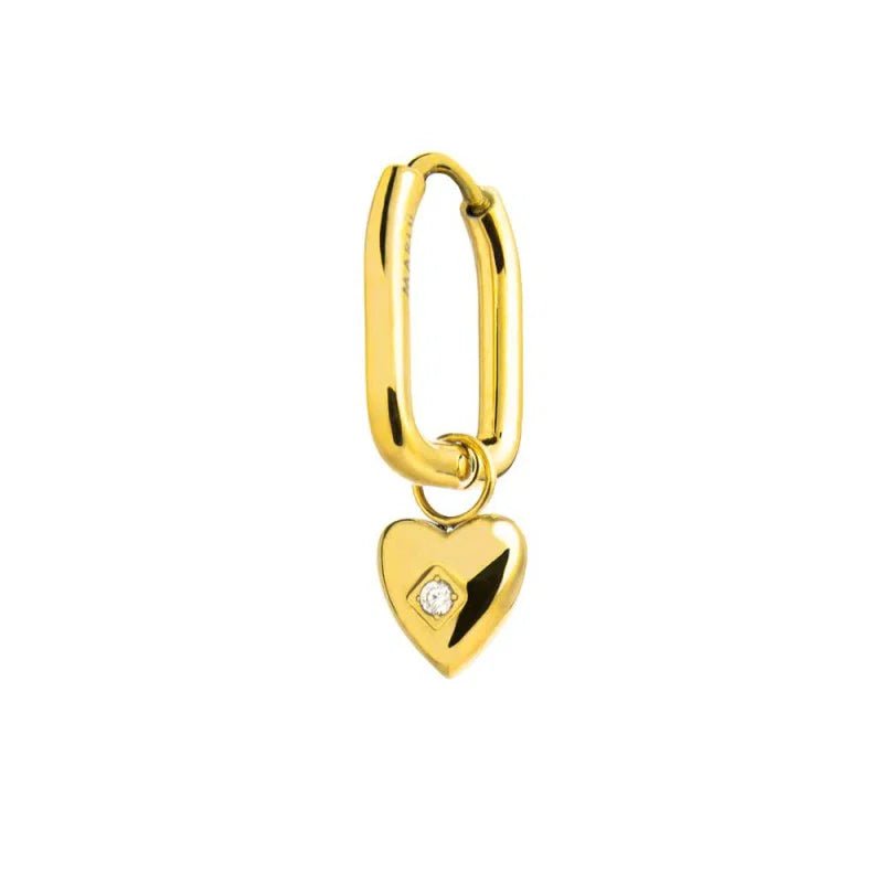 Marlù - Orecchino ovale gold con cuore e zircone | Rohome | Rohome