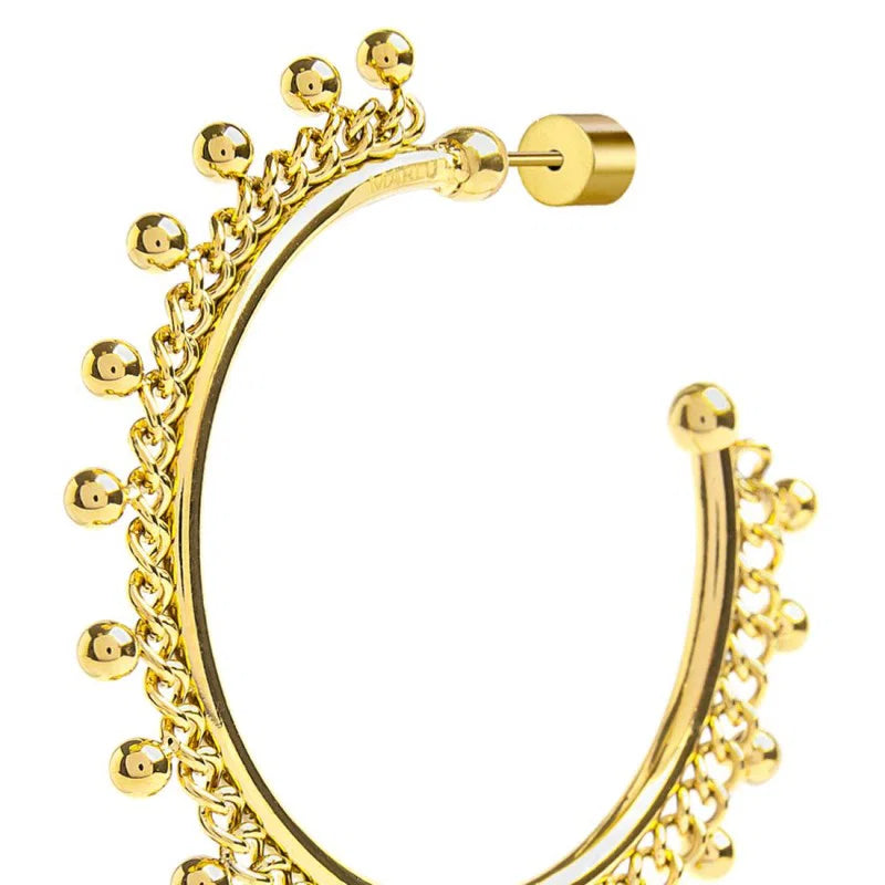 Marlù - Orecchino a cerchio con catena grumetta e sfere gold | Rohome