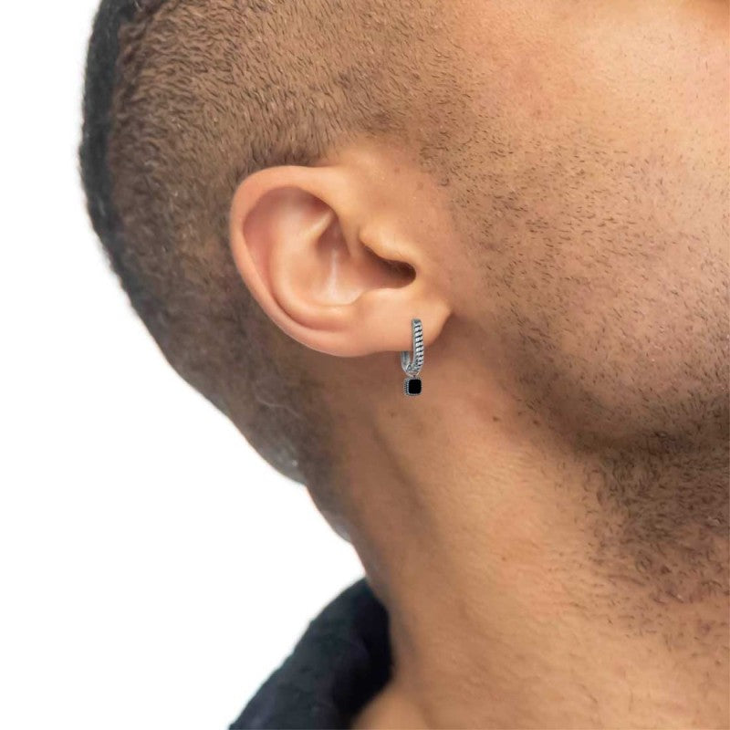 Marlù - orecchino a cerchio ovale con quadrato in onice pendente | Rohome