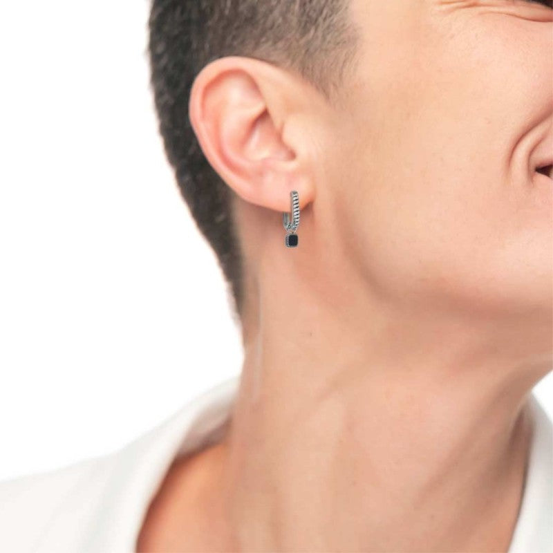 Marlù - orecchino a cerchio ovale con quadrato in onice pendente | Rohome