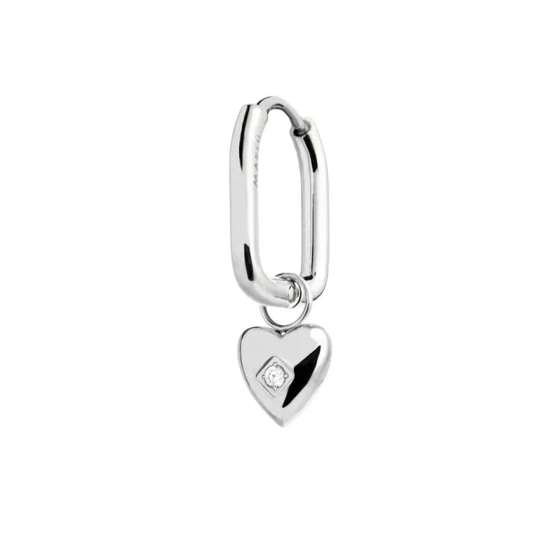 Marlù - Orecchino ovale acciaio con cuore e zircone | Rohome