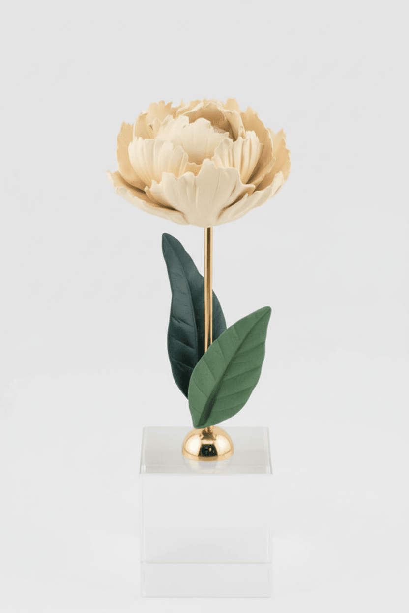 Pianta Peonia in ceramica colore avorio su base cubo h.18cm | Rohome | Rohome