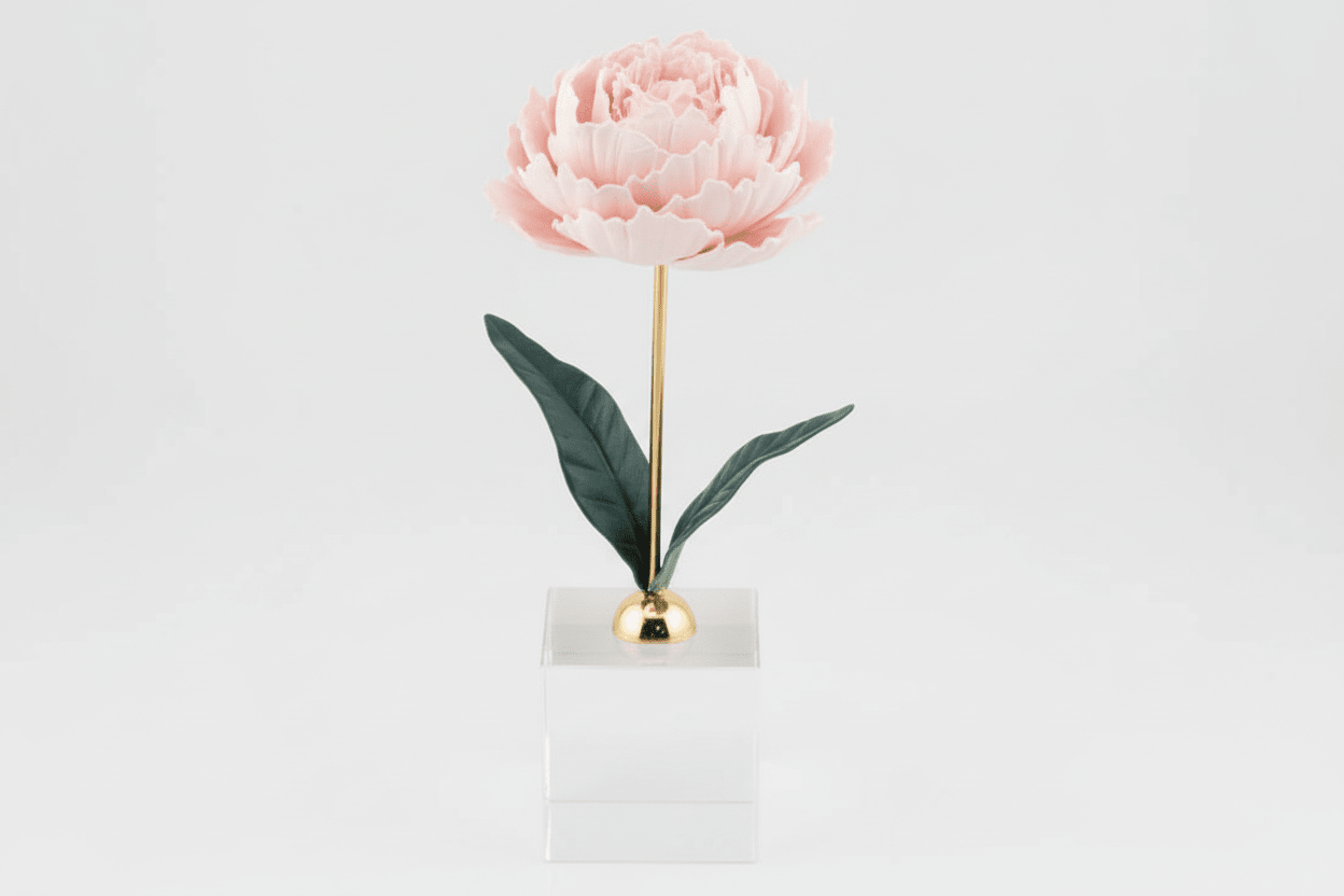 Pianta Peonia in ceramica colore rosa su base cubo h.18cm | Rohome | Rohome