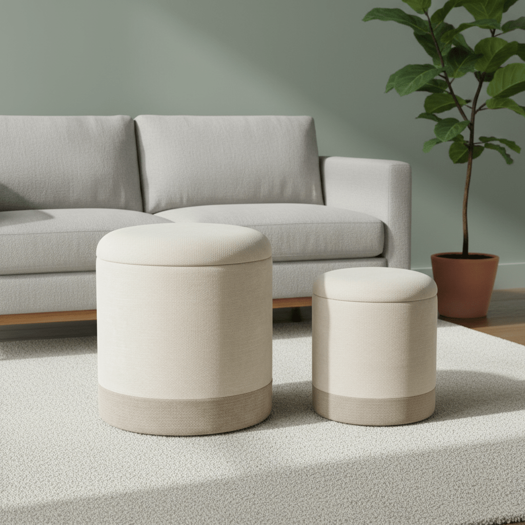 Pouf contenitore deva grigio chiaro e naturale | Rohome | Rohome