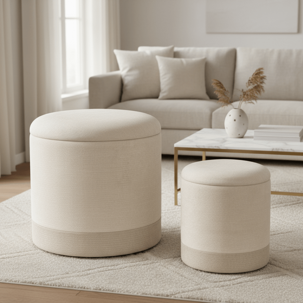 Pouf contenitore deva grigio chiaro e naturale | Rohome | Rohome