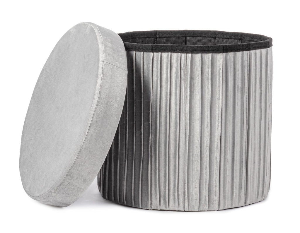 Pouf contenitore pieghevole in velluto grigio | Rohome - Rohome