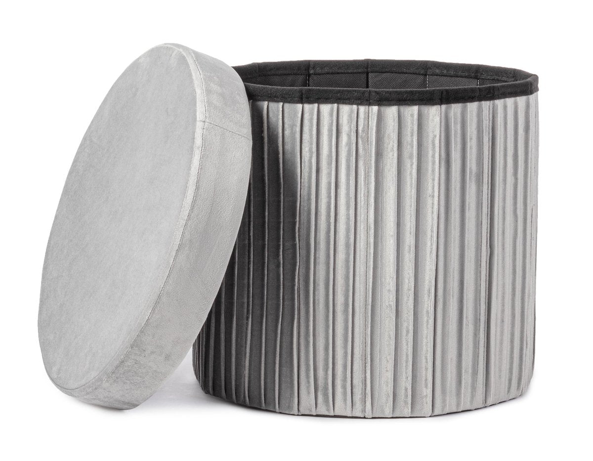 Pouf contenitore pieghevole in velluto grigio | Rohome - Rohome