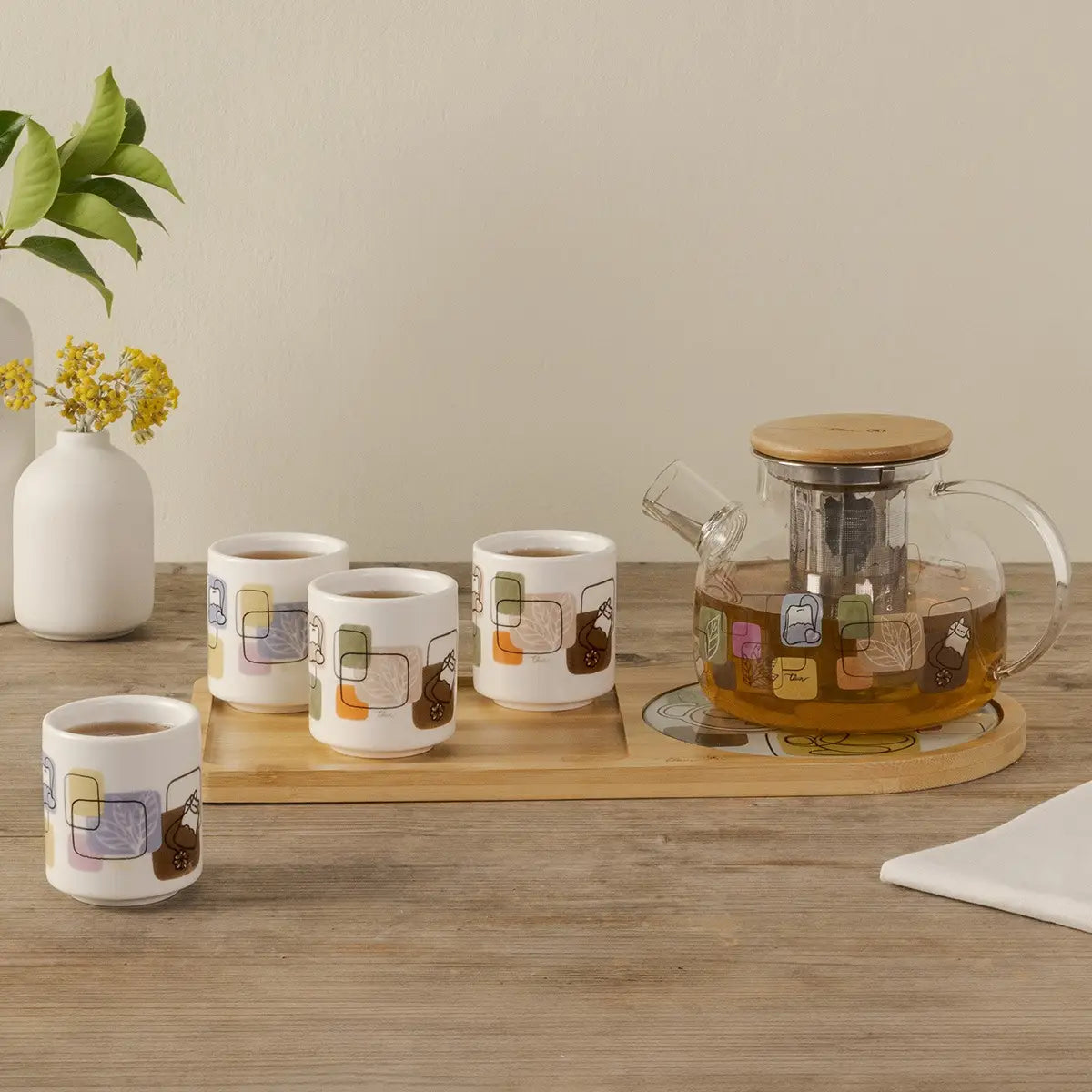 Thun - Set 4 tazze da té con vassoio in bamboo | Rohome