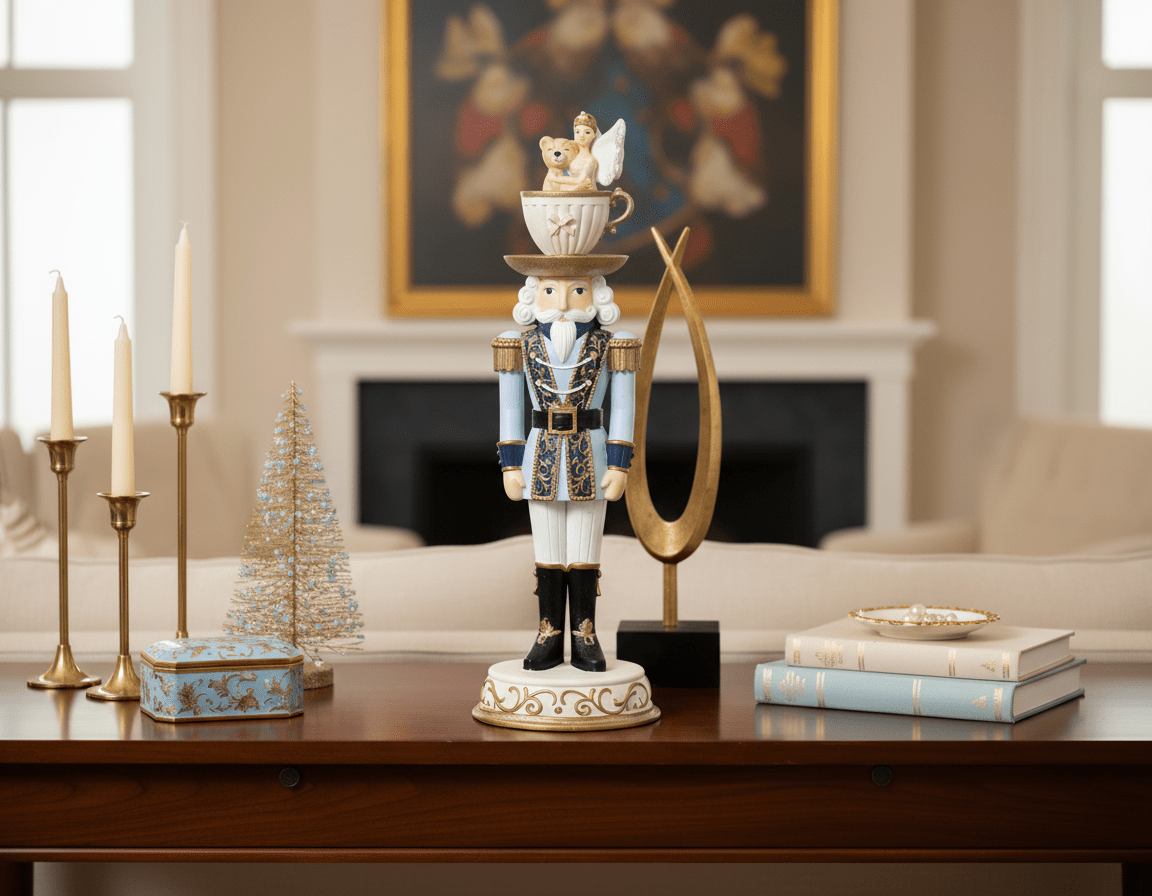 Schiaccianoci Decorativo Azzurro con Tazza e Angelo piccolo | Rohome | Rohome