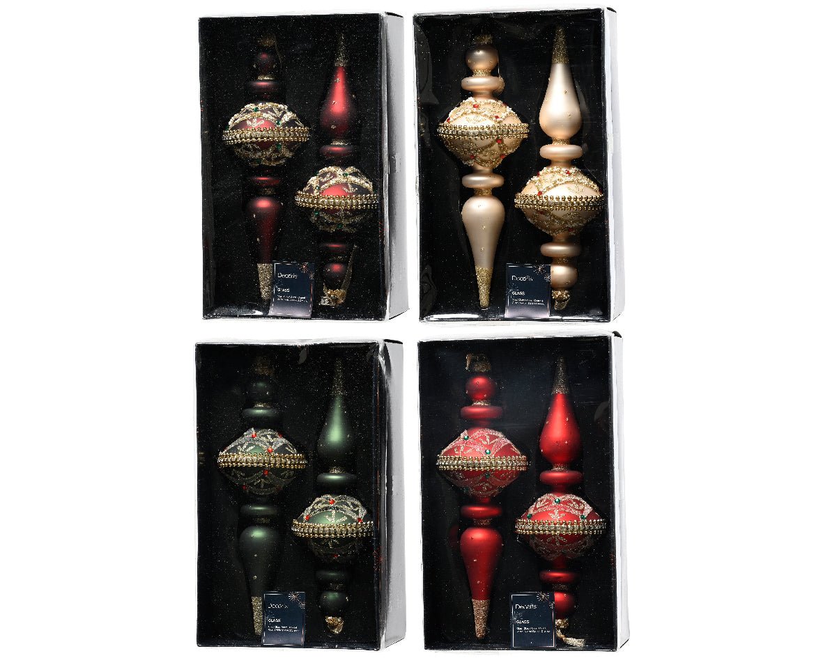 Set 2 addobbi di natale pendenti in vetro glitter con perle | rohome | Rohome