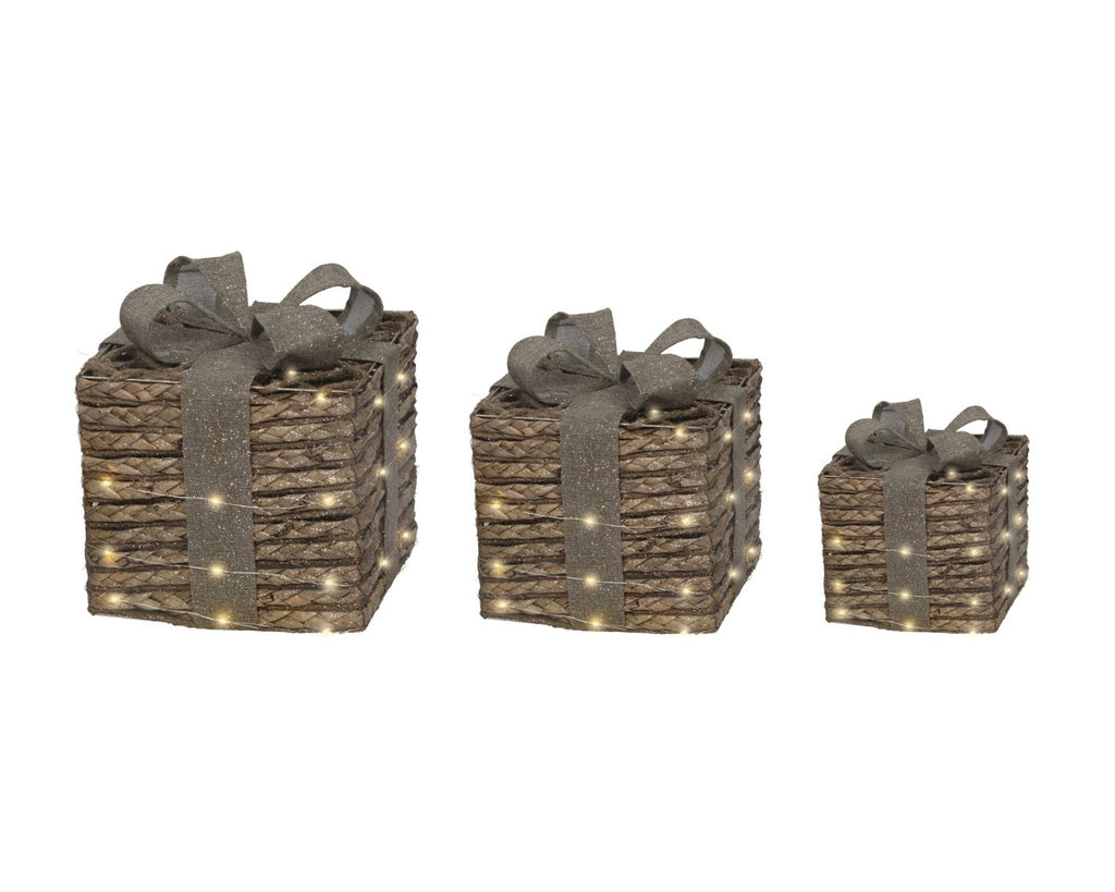 Set 3 decorazioni pacco regalo con led brown | rohome | Rohome