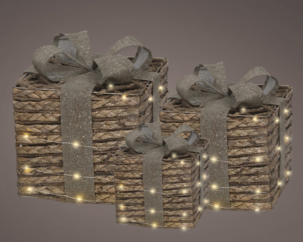 Set 3 decorazioni pacco regalo con led brown | rohome | Rohome