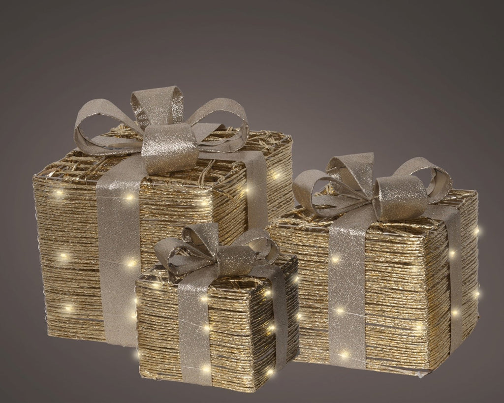 Set 3 decorazioni pacco regalo con led oro | rohome | Rohome