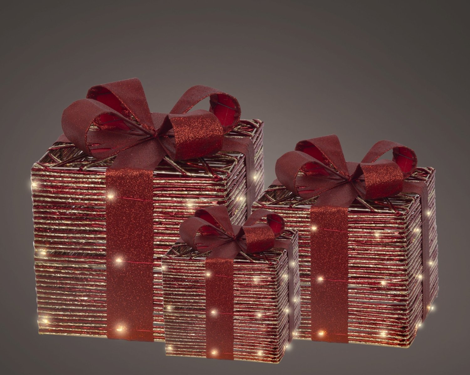 Set 3 decorazioni pacco regalo con led rosso | rohome | Rohome