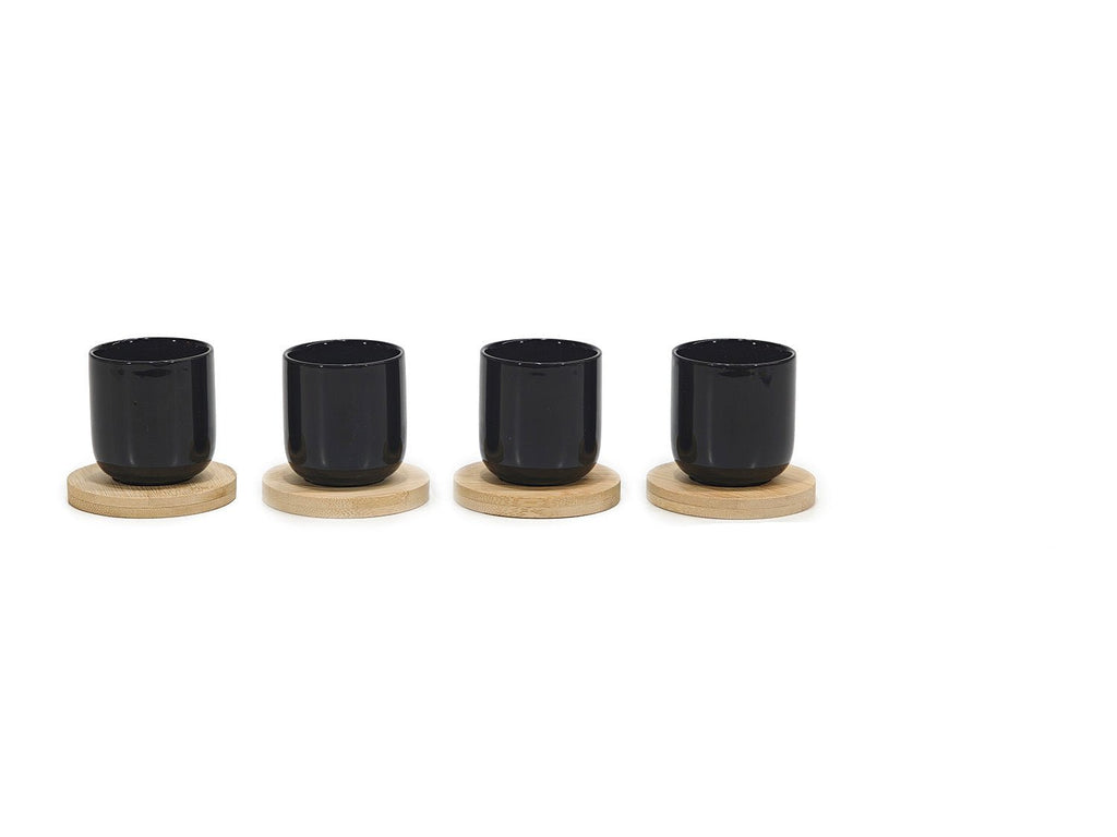 Set 4 tazzine da caffè nerocon piattino in legno | Rohome | Rohome