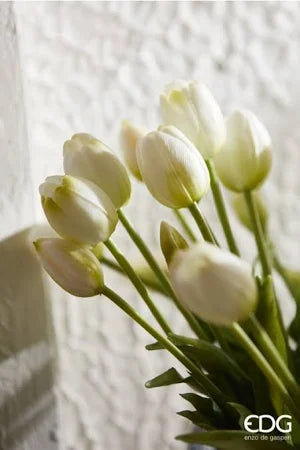 Edg - Mazzo di Tulipani bianco con foglie H40 | Rohome