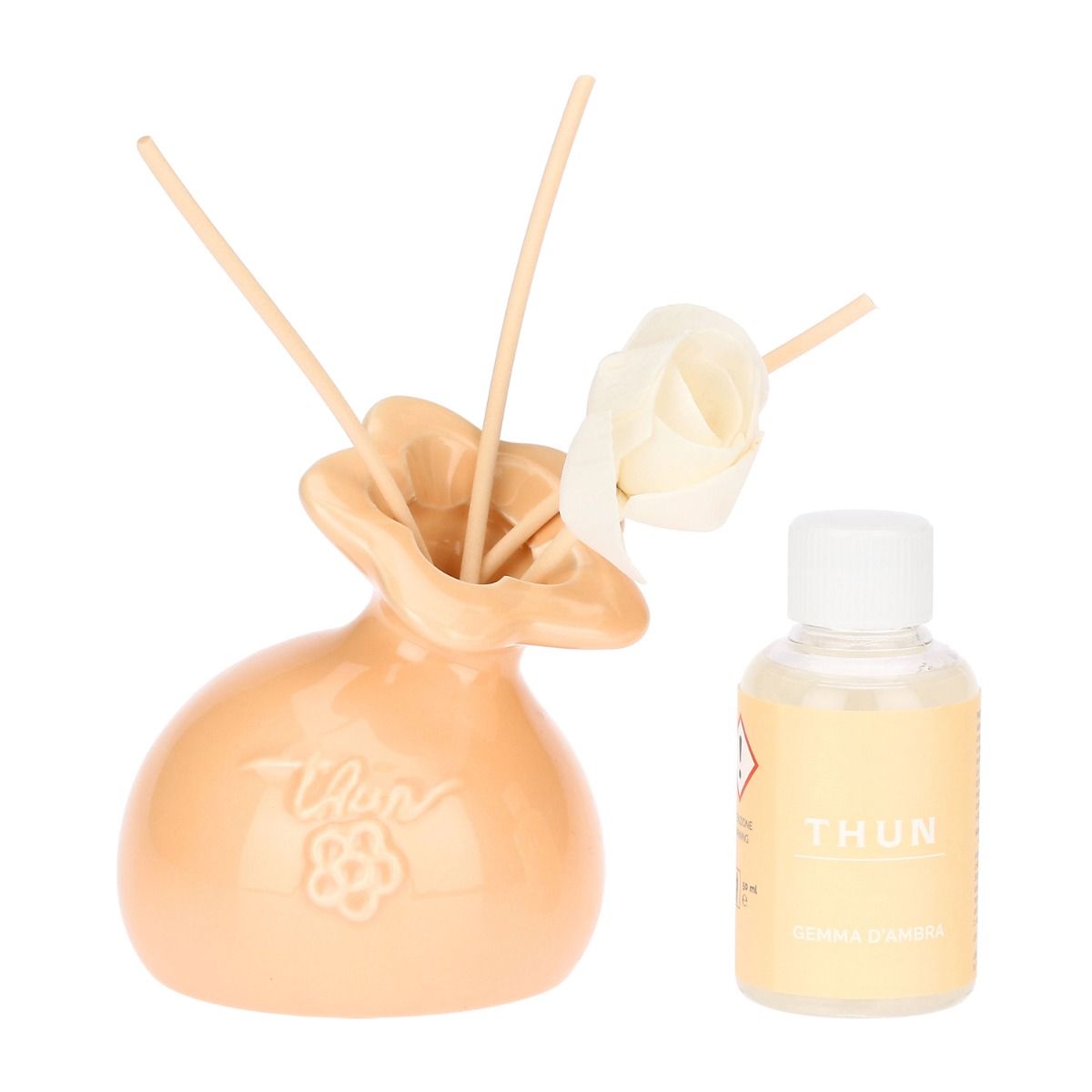 Thun - diffusore mini in porcellana con fiore colore pesca | rohome