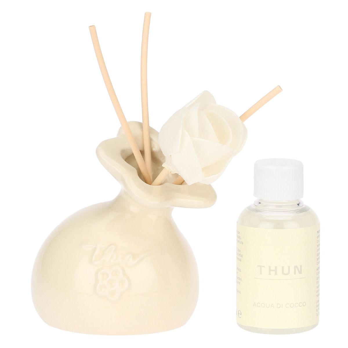 Thun - diffusore mini in porcellana con fiore colore crema | rohome