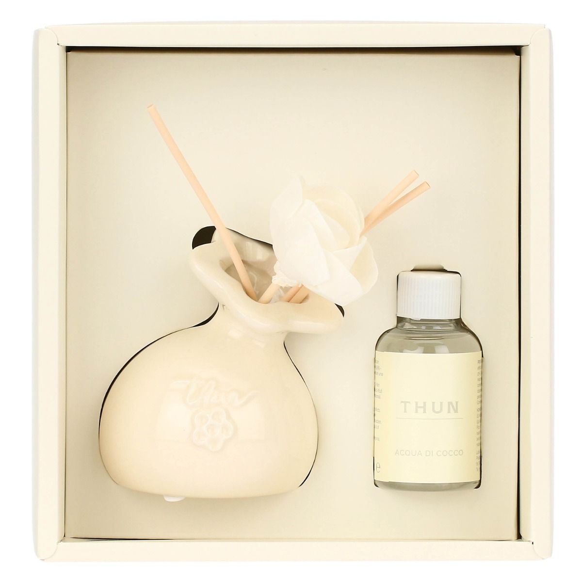 Thun - diffusore mini in porcellana con fiore colore crema | rohome