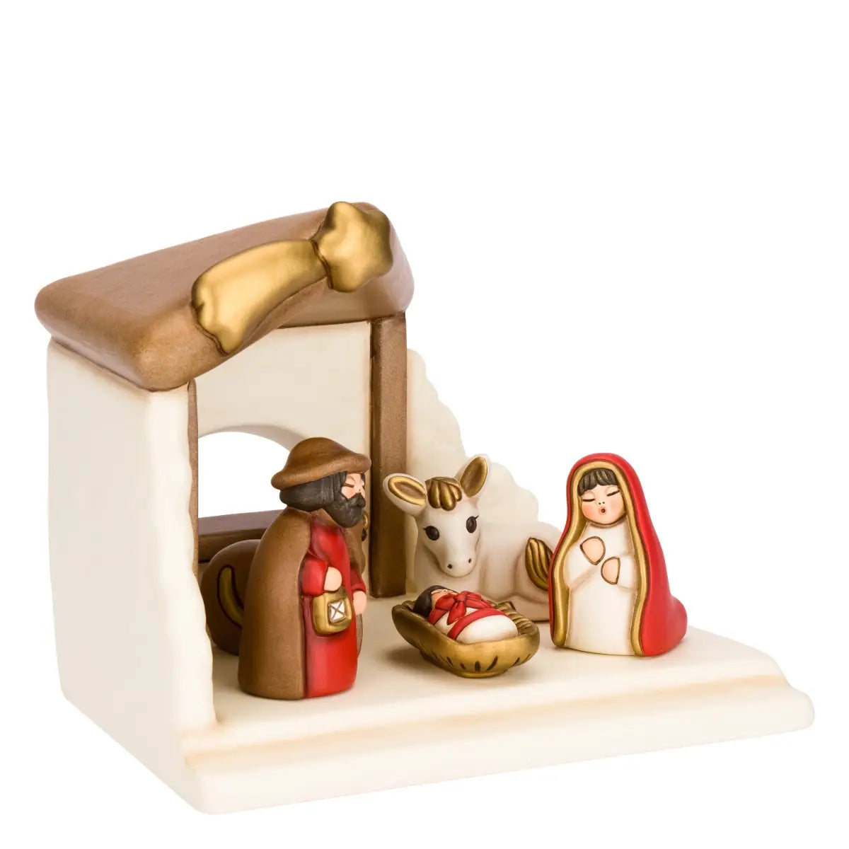 Set capanna con Sacra Famiglia bue e asinello rosso | Rohome