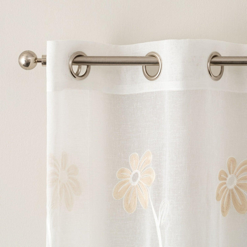 Tenda Margot ricamata con fiori beige H. 280cm | rohome | Rohome