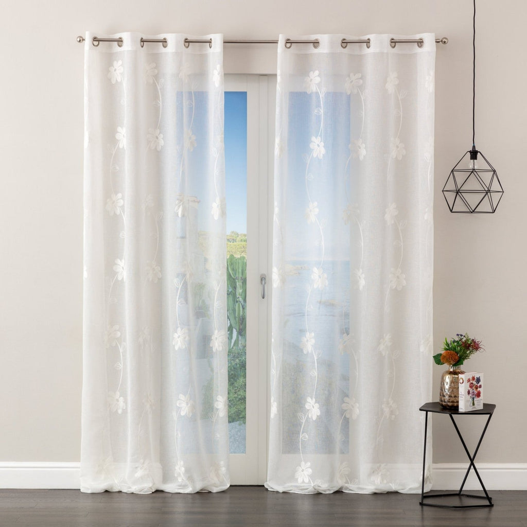 Tenda Margot ricamata con fiori H. 280cm avorio | rohome | Rohome