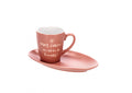 Tazza da tè in ceramica rosa con piattino e scritte | rohome