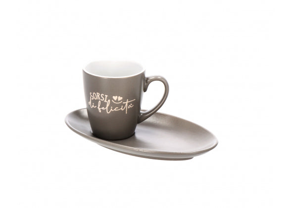 Tazza da tè in ceramica verde con piattino e scritte | rohome